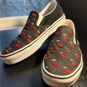Vans Black and Red Cherry Slip-On Shoes